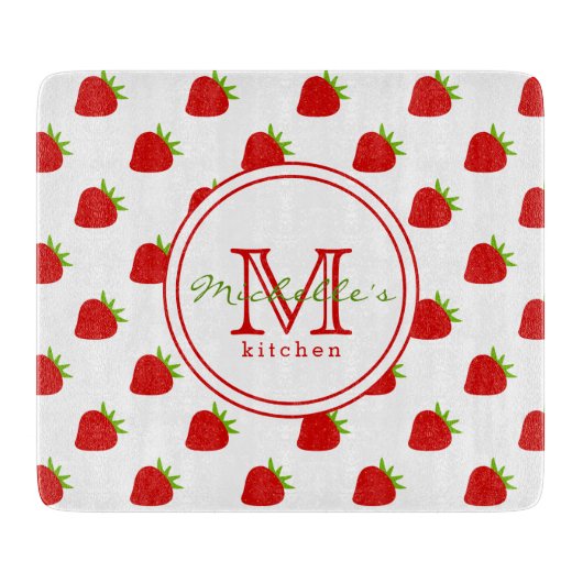 Cute Strawberry Pattern - Monogramed Snijplank (Voorkant)