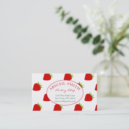 Cute Strawberry Pattern Personalized Visitekaartje (Staand voorkant)