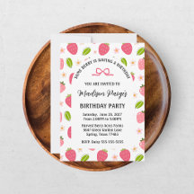 Cute Strawberry Pink Girls Birthday Invitation