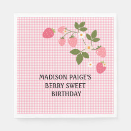 Cute Strawberry Pink Girls Birthday Paper Plate Servet