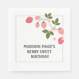 Cute Strawberry Pink Girls Birthday Paper Plate Servet