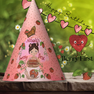 Cute Strawberry Slak & Meisje Eerste Verjaardagsfe Feesthoedjes