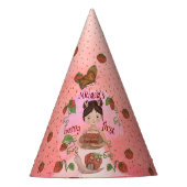 Cute Strawberry Snail & Girl First Birthday Party  Feesthoedjes (Voorkant)