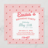 Cute Strawberry Square Invitation Kaart (Voorkant / Achterkant)