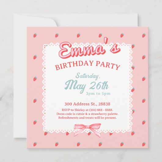 Cute Strawberry Square Invitation Kaart (Voorkant)