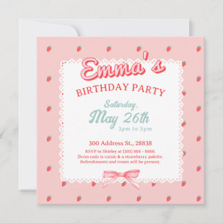 Cute Strawberry Square Invitation Kaart