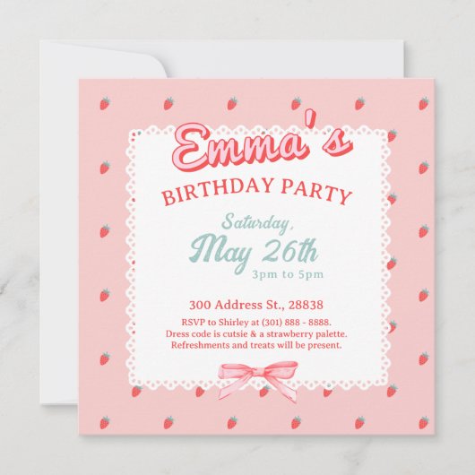 Cute Strawberry Square Invitation Kaart (Voorkant)