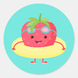 Cute Strawberry Swimmer Ronde Sticker