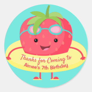 Cute Strawberry Swimmer Ronde Sticker