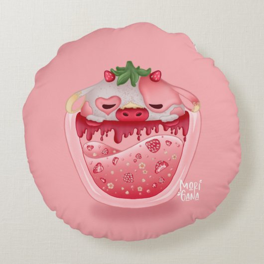 Cute Strawberry Throw Pillow – Kawaii Design Rond Kussen (Achterkant)