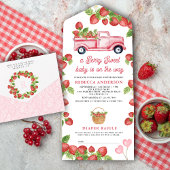 Cute Strawberry Truck Berry Sweet Baby shower All In One Uitnodiging