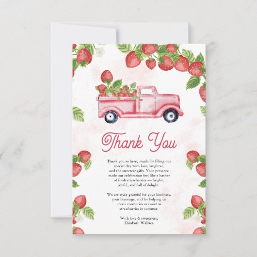 Cute Strawberry Truck Berry Sweet Baby shower Bedankkaart (Voorkant)