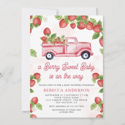 Cute Strawberry Truck Berry Sweet Baby shower Kaart (Voorkant)