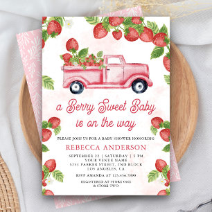Cute Strawberry Truck Berry Sweet Baby shower Kaart