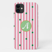 Cute strepen patroonmonogrammen roze groene stippe Case-Mate iPhone case (Achterkant)