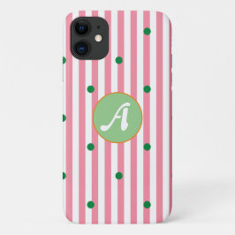 Cute strepen patroonmonogrammen roze groene stippe Case-Mate iPhone case