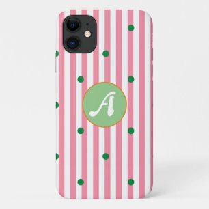 Cute strepen patroonmonogrammen roze groene stippe Case-Mate iPhone case