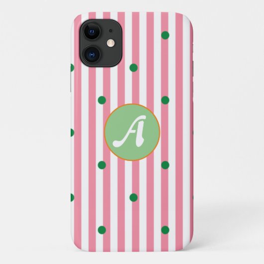 Cute strepen patroonmonogrammen roze groene stippe Case-Mate iPhone case (Achterkant)
