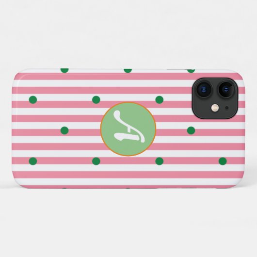 Cute strepen patroonmonogrammen roze groene stippe Case-Mate iPhone case (Achterkant (horizontaal))