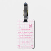 Cute strik lint roze geruit bagagelabel (Achterkant verticaal)