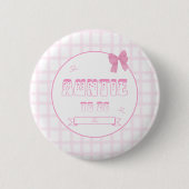 Cute Strik Pastel Roze Gingham Tante-wordt Button (Voorkant)