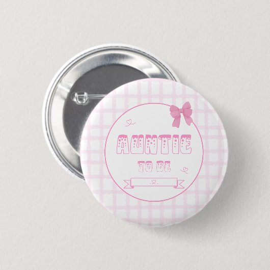 Cute Strik Pastel Roze Gingham Tante-wordt Button (Voorkant /achterkant)