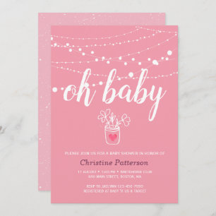 Cute String-lampjes Roze Baby shower-uitnodiging Kaart