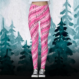 Cute Stripe Candy Cane roze kerst Leggings