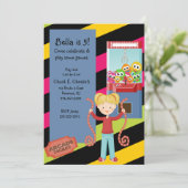 Cute, Striped, Arcade Birthday Girl Invitation Kaart (Staand voorkant)
