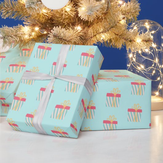 Cute Striped kerstpresents Pattern - Aqua Cadeaupapier (Feestdagen)