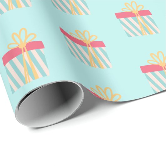 Cute Striped kerstpresents Pattern - Aqua Cadeaupapier (Rol Hoek)