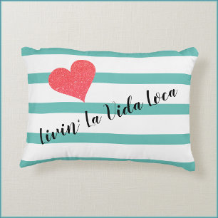 Cute Striped Livin' La Vida Loca Heart Accent Kussen