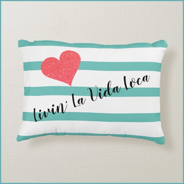 Cute Striped Livin' La Vida Loca Heart Accent Kussen (Creator heeft geüpload)
