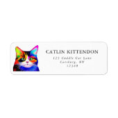 Cute Striped Multicolored Rainbow Cat Typography Etiket (Voorkant)