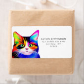 Cute Striped Multicolored Rainbow Cat Typography Etiket (Insitu)