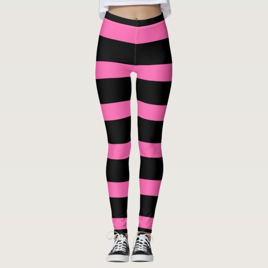 Cute Striped Pattern in Black en Bubblegum Pink Leggings (Voorkant)
