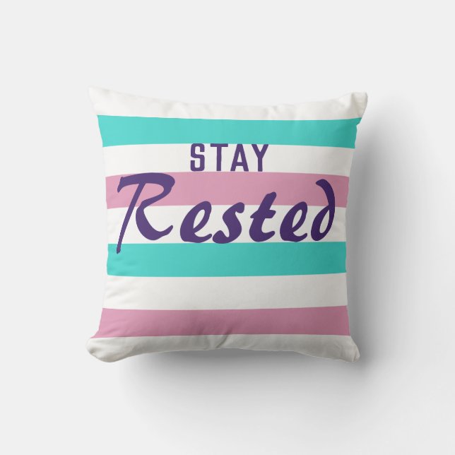 Cute Striped roze and Turquoise Pattern with Text Kussen (Voorkant)