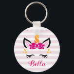 Cute Striped Unicorn met Bow Sleutelhanger<br><div class="desc">Cute Striped Unicorn met Bow-Sleutelhanger - eenvoudig aan te passen met jouw naam</div>