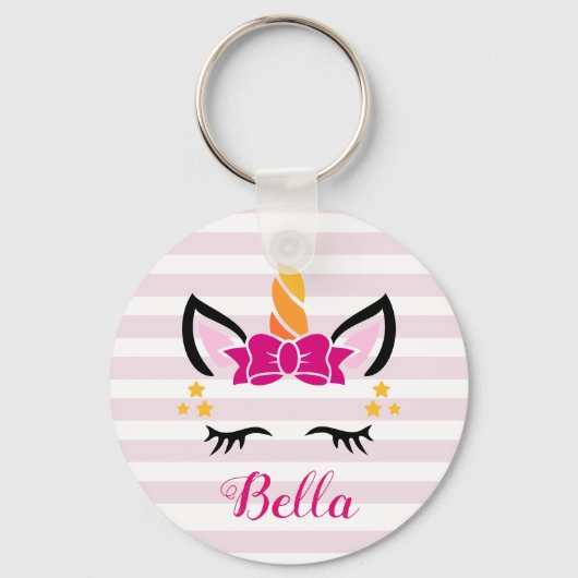Cute Striped Unicorn met Bow Sleutelhanger (Voorkant)