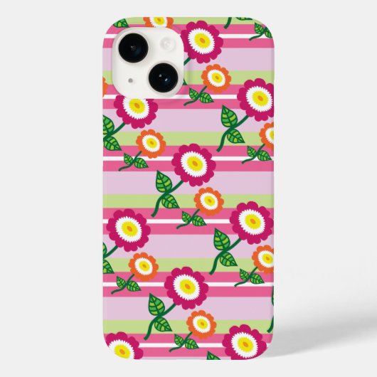 Cute Stripes en Flowers iPhone 7 Hoesje (Achterkant)