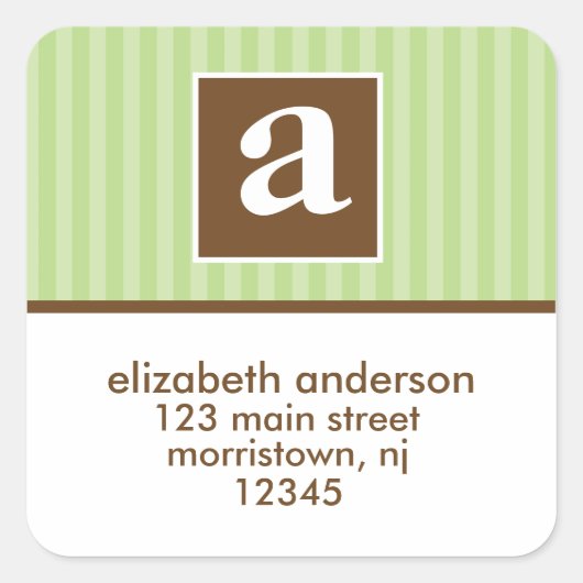 Cute Stripes Pattern Monogram Vierkante Sticker (Voorkant)