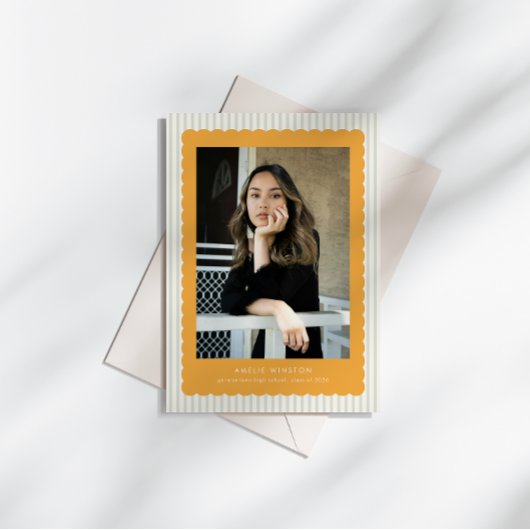 Cute Stripes Scallops Border Grad Announcement Kaart