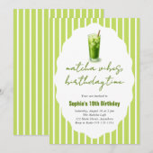 Cute Stripes Wavy Matcha 19th Birthday Party Kaart (Voorkant / Achterkant)