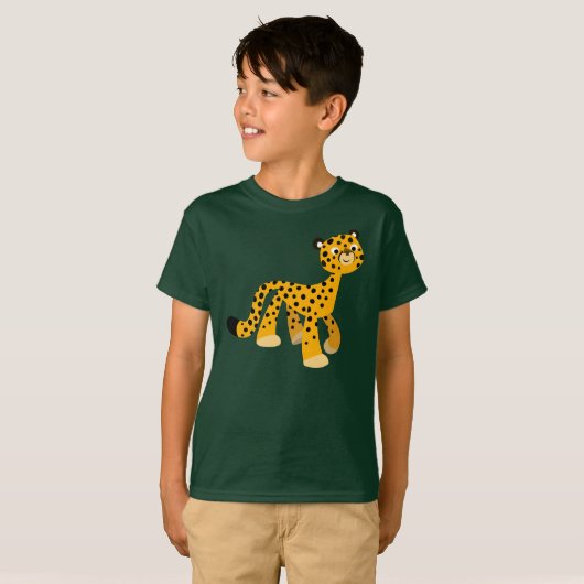 Cute Stroll Cartoon Cheetah Children T-Shirt (Voorkant volledig)