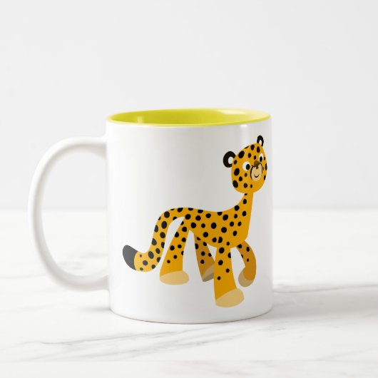 Cute Stroll Cartoon Cheetah Tweekleurige Koffiemok (Links)
