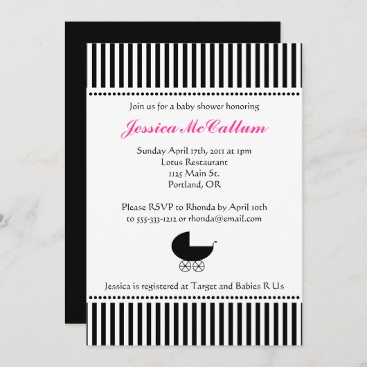 Cute Stroller Silhouette Girl Baby shower Kaart (Voorkant / Achterkant)