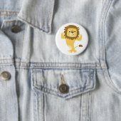 Cute Strong Cartoon Lion Button Badge (In situ)