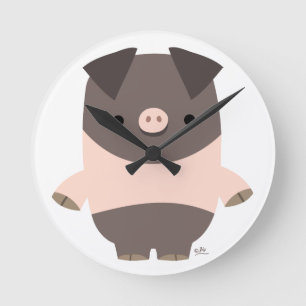 Cute Strong Cartoon Pig Wall Clock Ronde Klok