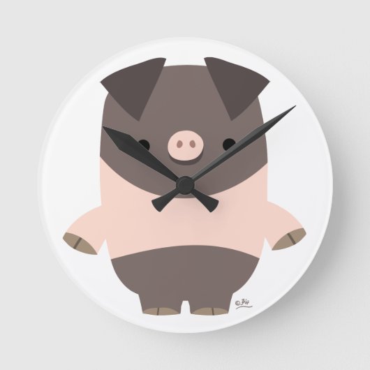 Cute Strong Cartoon Pig Wall Clock Ronde Klok (Voorkant)