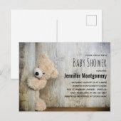 Cute Stuffed Beer Rustic Wood Backdrop Baby shower Uitnodiging Briefkaart (Voorkant / Achterkant)